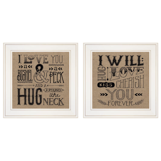 Set Of Two Hugs or Forever 1 White Framed Print Wall Art W2B