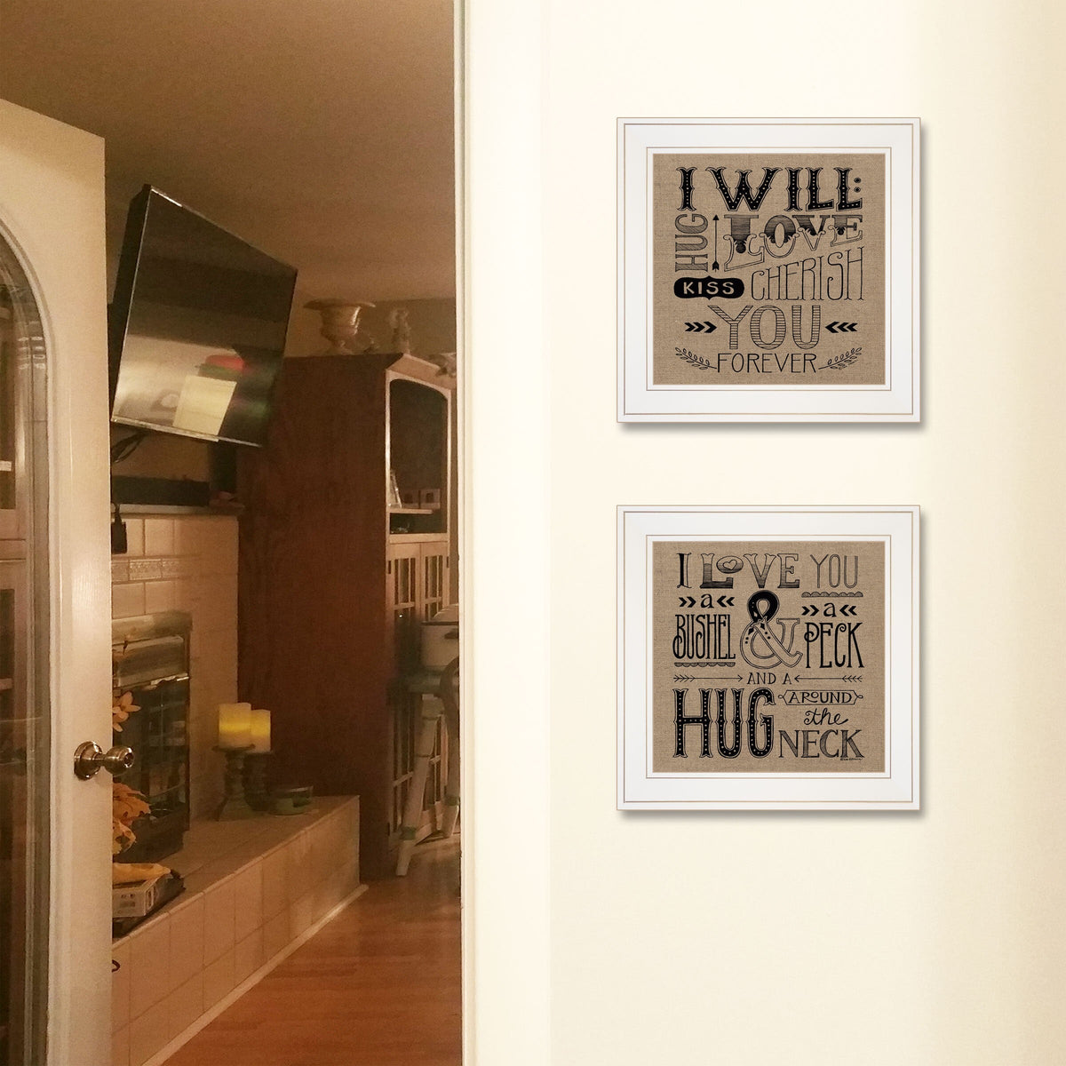 Set Of Two Hugs or Forever 1 White Framed Print Wall Art W2B