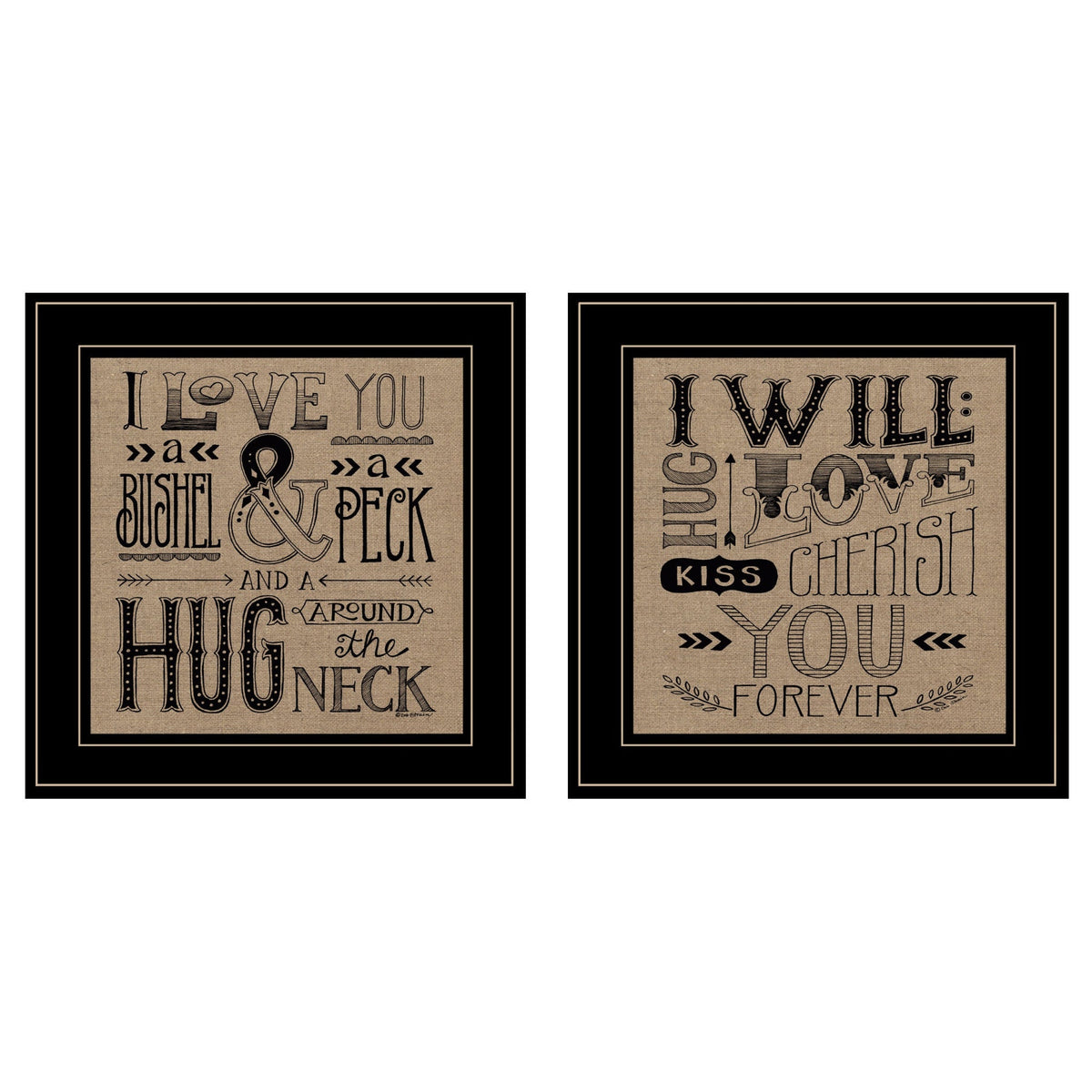 Set Of Two Hugs or Forever 2 Black Framed Print Wall Art W2B
