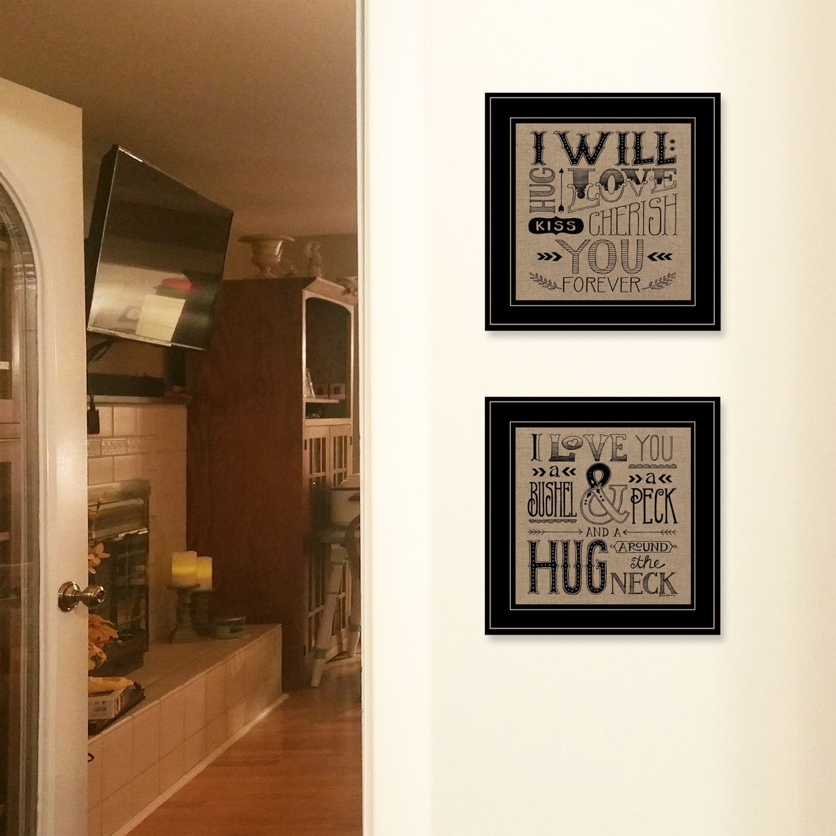 Set Of Two Hugs or Forever 2 Black Framed Print Wall Art W2B