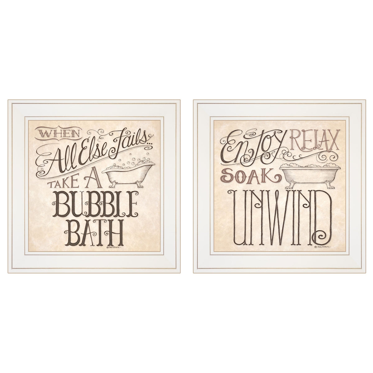 Set Of Two Soak and Unwind 2 White Framed Print Bathroom Wall Art W2B