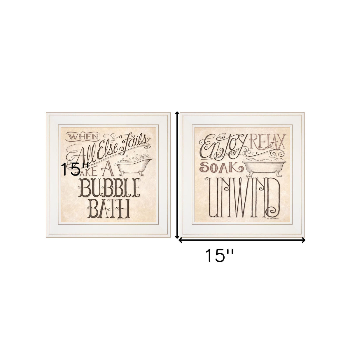 Set Of Two Soak and Unwind 2 White Framed Print Bathroom Wall Art W2B