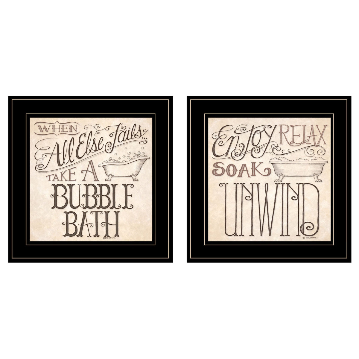 Set Of Two Soak and Unwind 3 Black Framed Print Bathroom Wall Art W2B