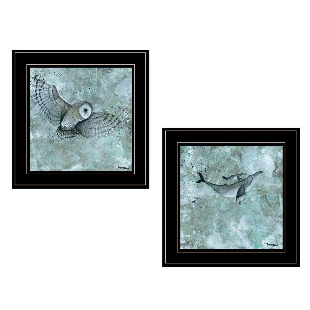 Set Of Two Wildlife 2 Black Framed Print Wall Art W2B
