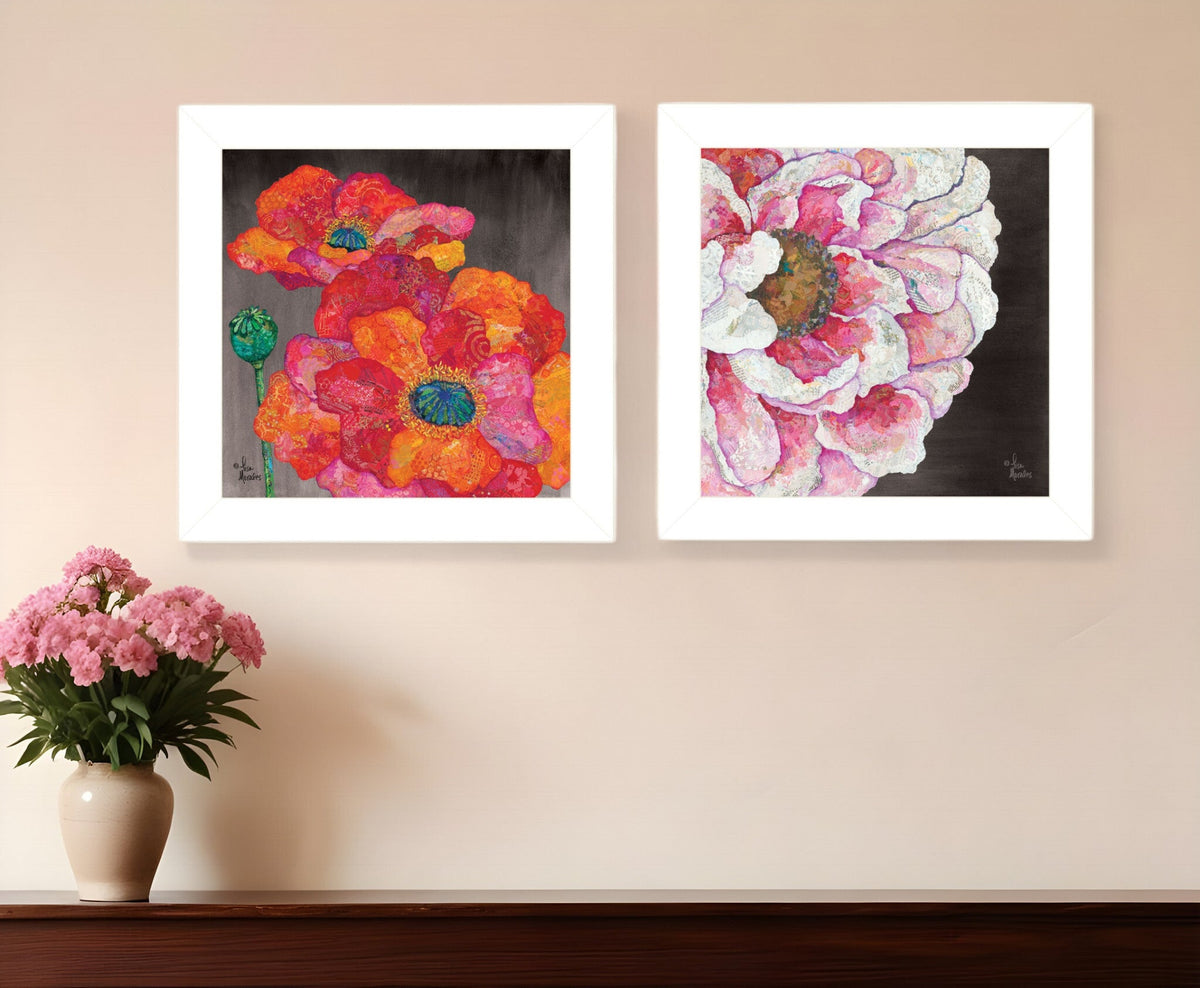 Set Of Two Blooms on Black 1 White Framed Print Wall Art W2B