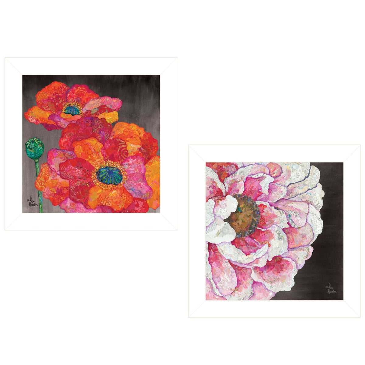 Set Of Two Blooms on Black 1 White Framed Print Wall Art W2B