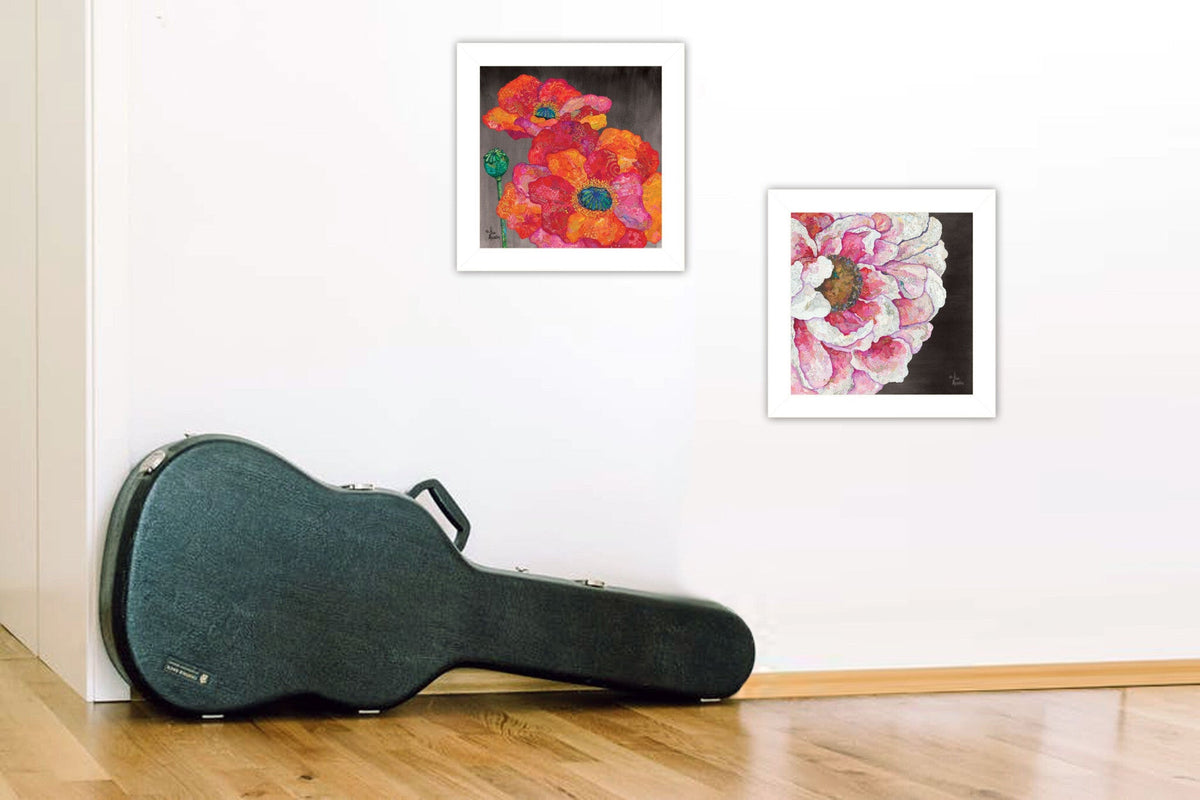 Set Of Two Blooms on Black 1 White Framed Print Wall Art W2B