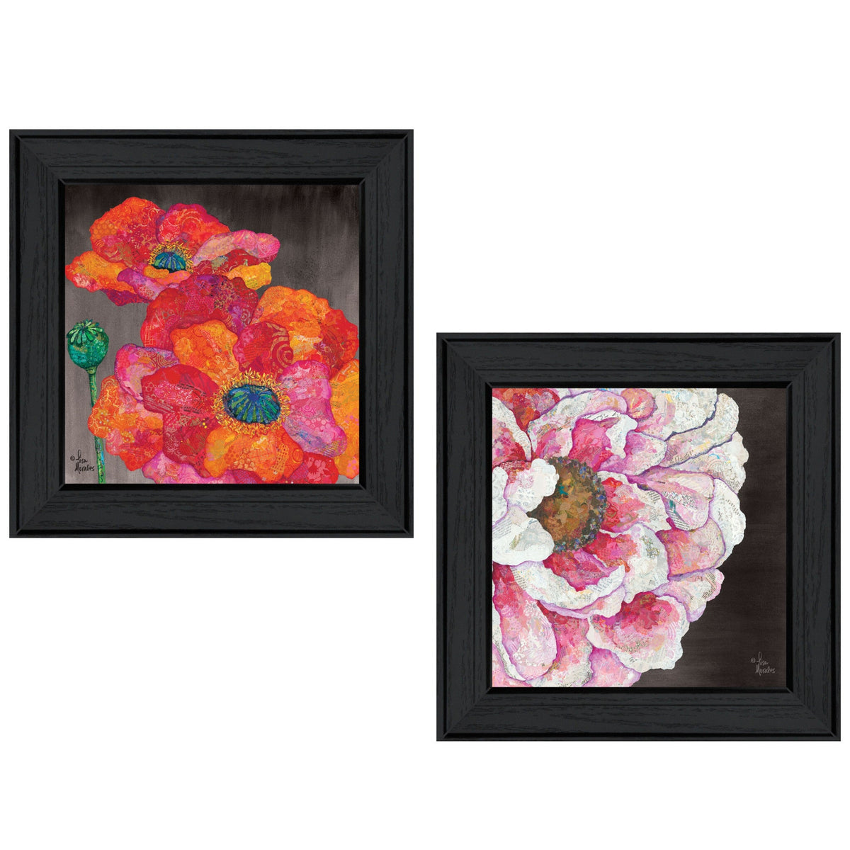 Set Of Two Blooms on Black 2 Black Framed Print Wall Art W2B