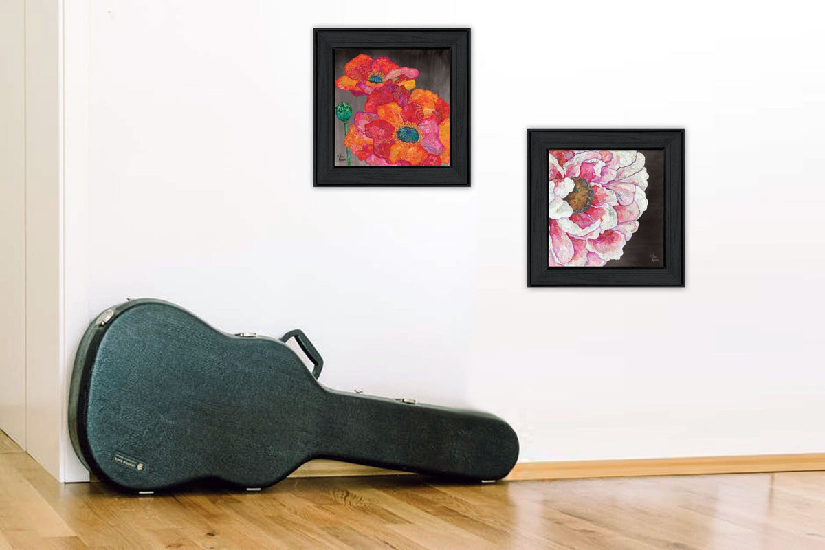 Set Of Two Blooms on Black 2 Black Framed Print Wall Art W2B