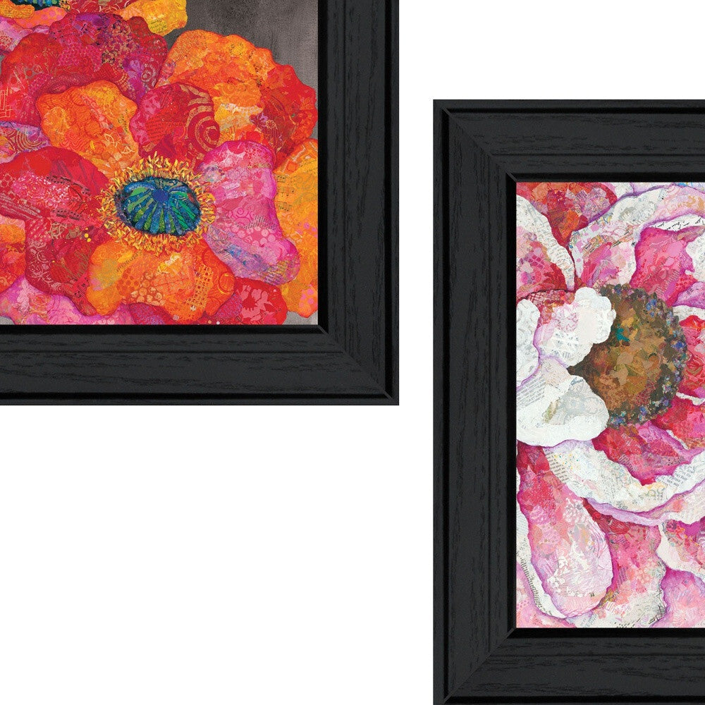 Set Of Two Blooms on Black 2 Black Framed Print Wall Art W2B