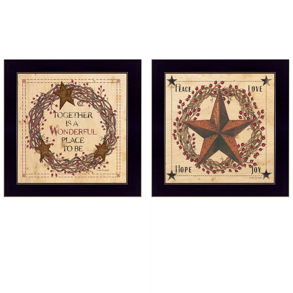 Set Of Two Together is a wonderful Place Black Framed Print Wall Art W2B
