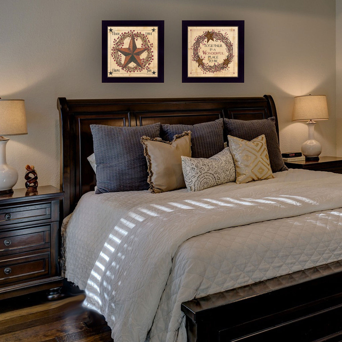 Set Of Two Together is a wonderful Place Black Framed Print Wall Art W2B