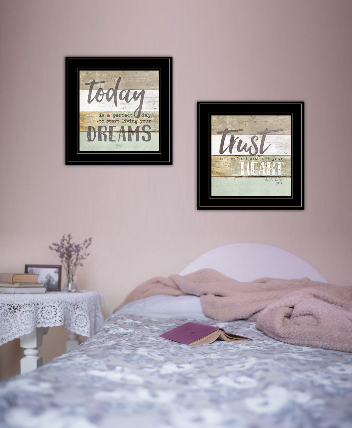 Set Of Two Trust in the Lord Black Framed Print Wall Art W2B