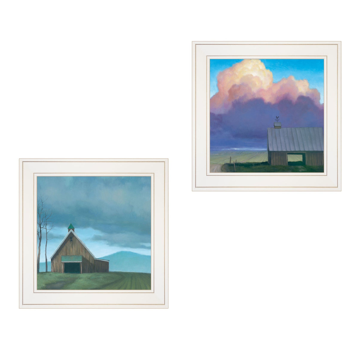 Set Of Two Two Barnscapes 1 White Framed Print Wall Art W2B