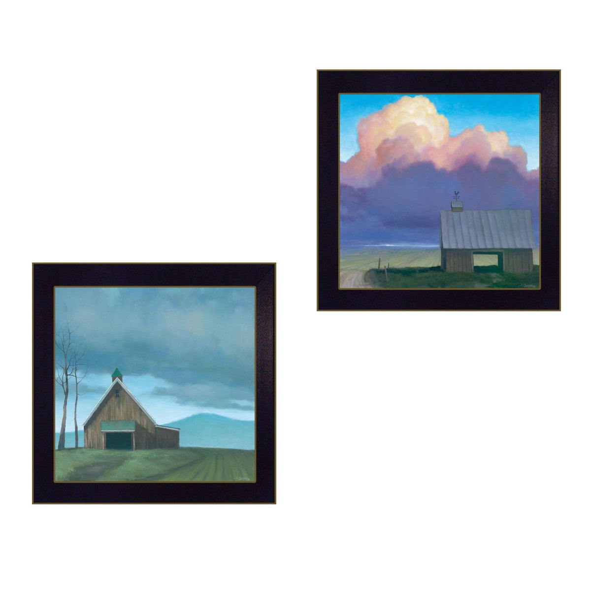Set Of Two Two Barnscapes 2 Black Framed Print Wall Art W2B
