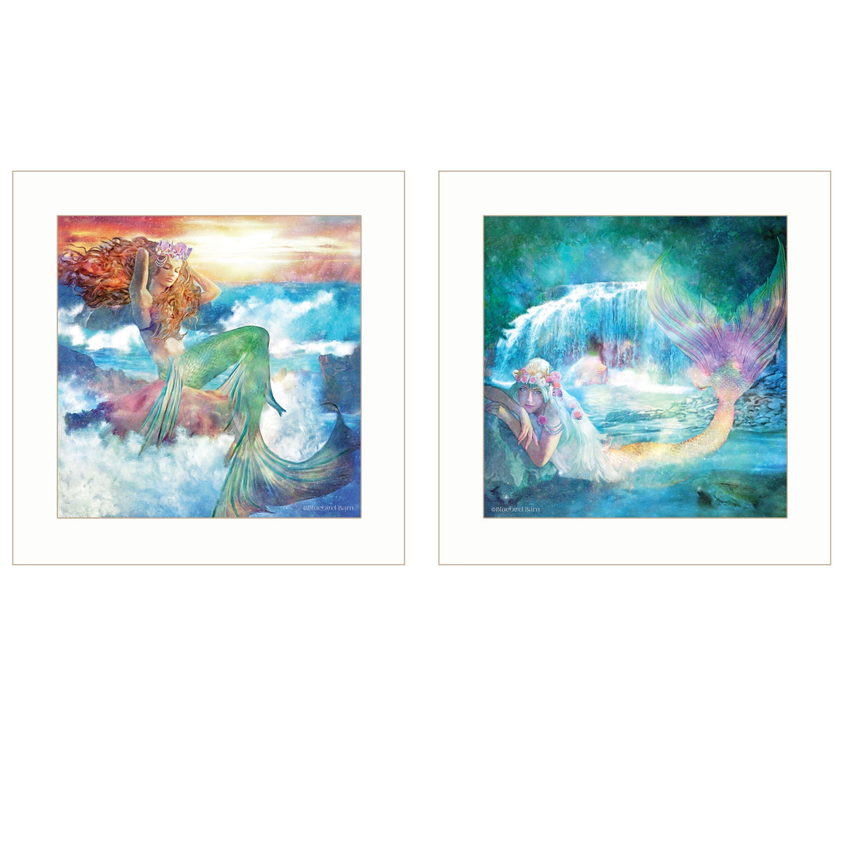 Set Of Two Mermaids 1 White Framed Print Wall Art W2B