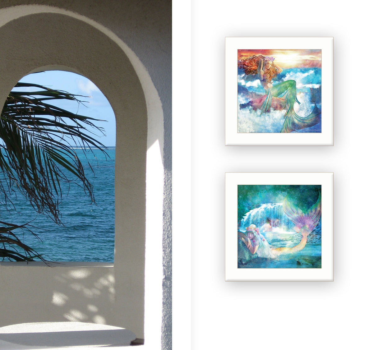 Set Of Two Mermaids 1 White Framed Print Wall Art W2B