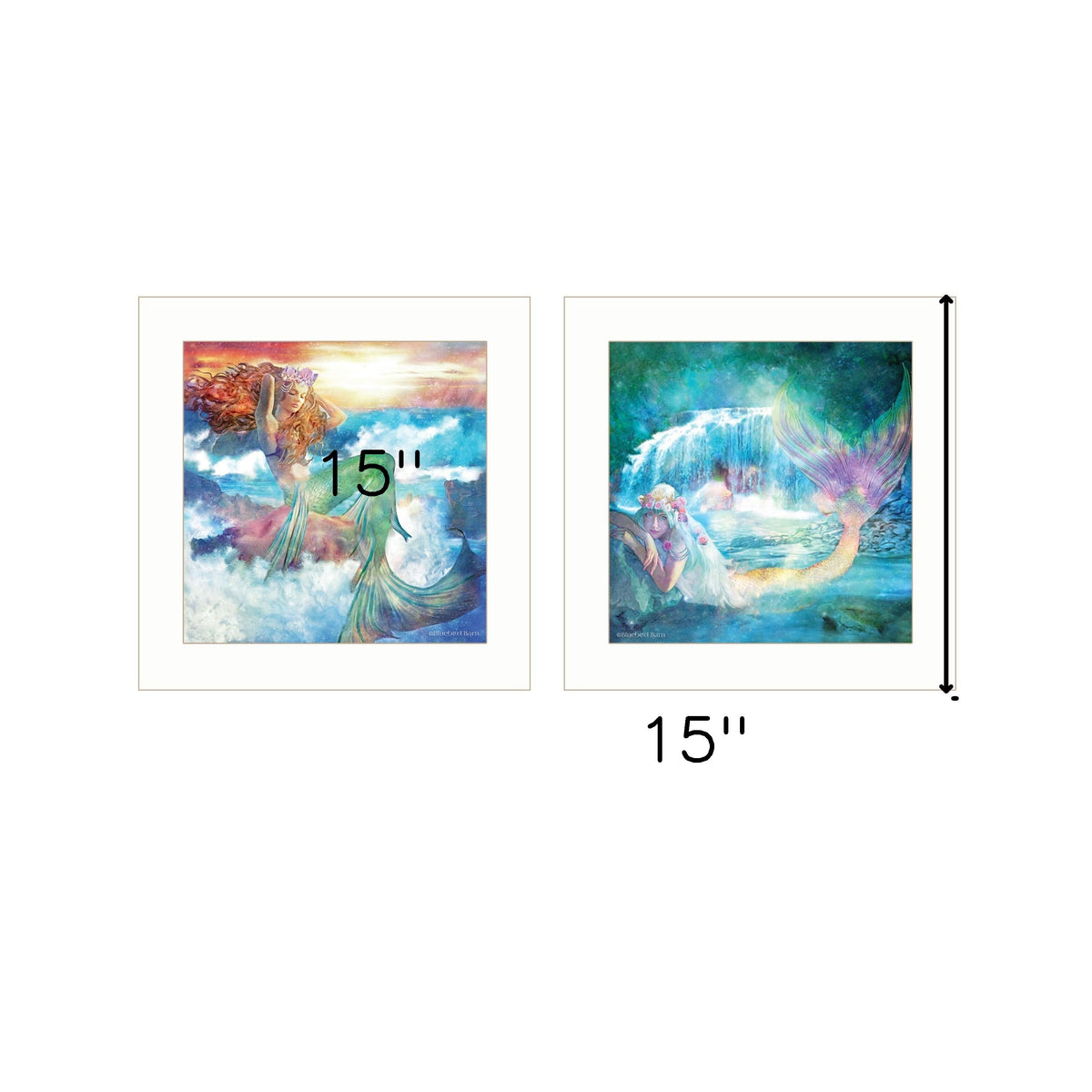 Set Of Two Mermaids 1 White Framed Print Wall Art W2B