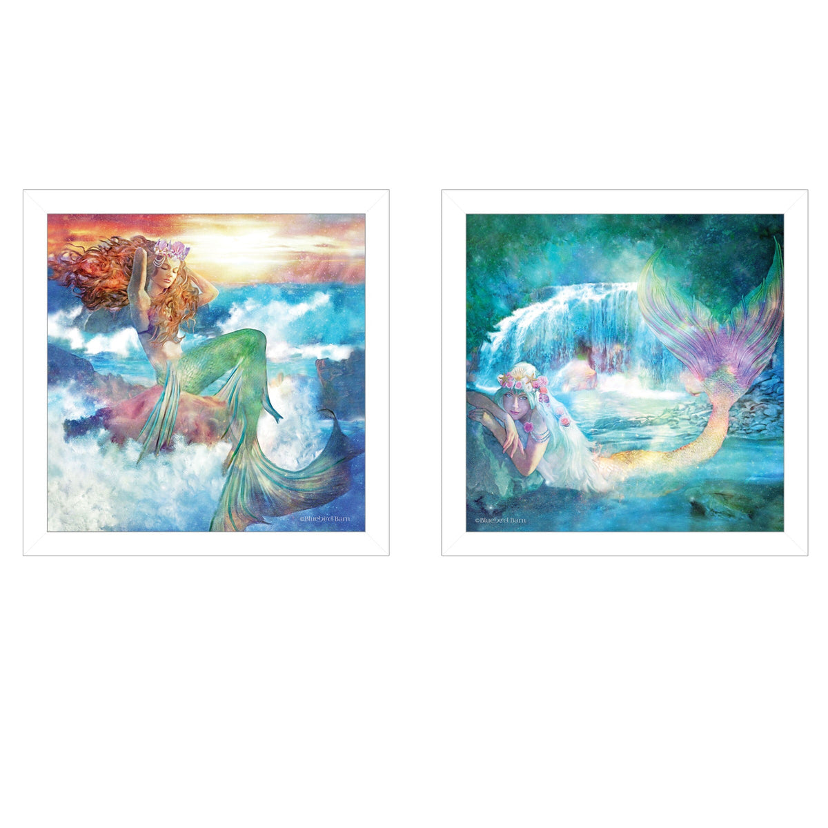 Set Of Two Mermaids 3 White Framed Print Wall Art W2B