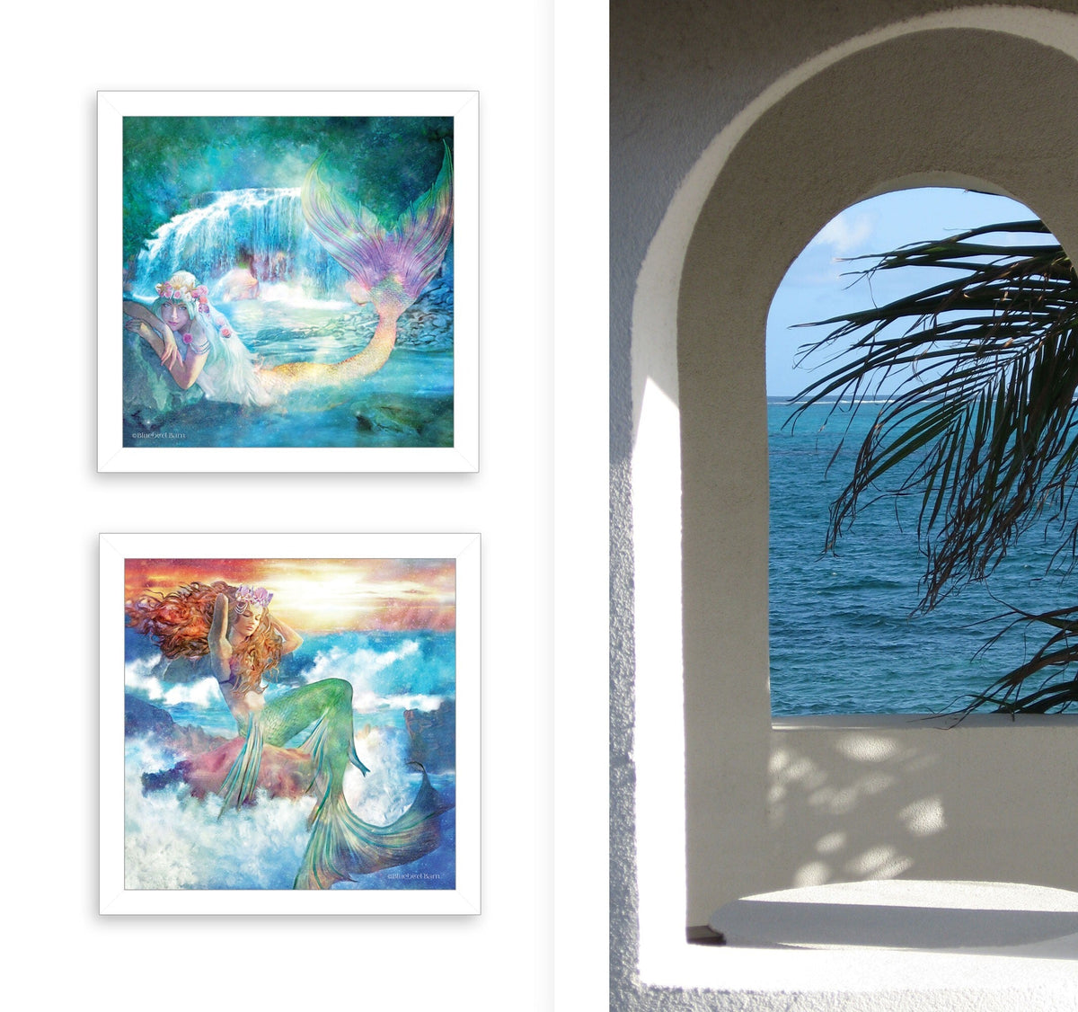 Set Of Two Mermaids 3 White Framed Print Wall Art W2B