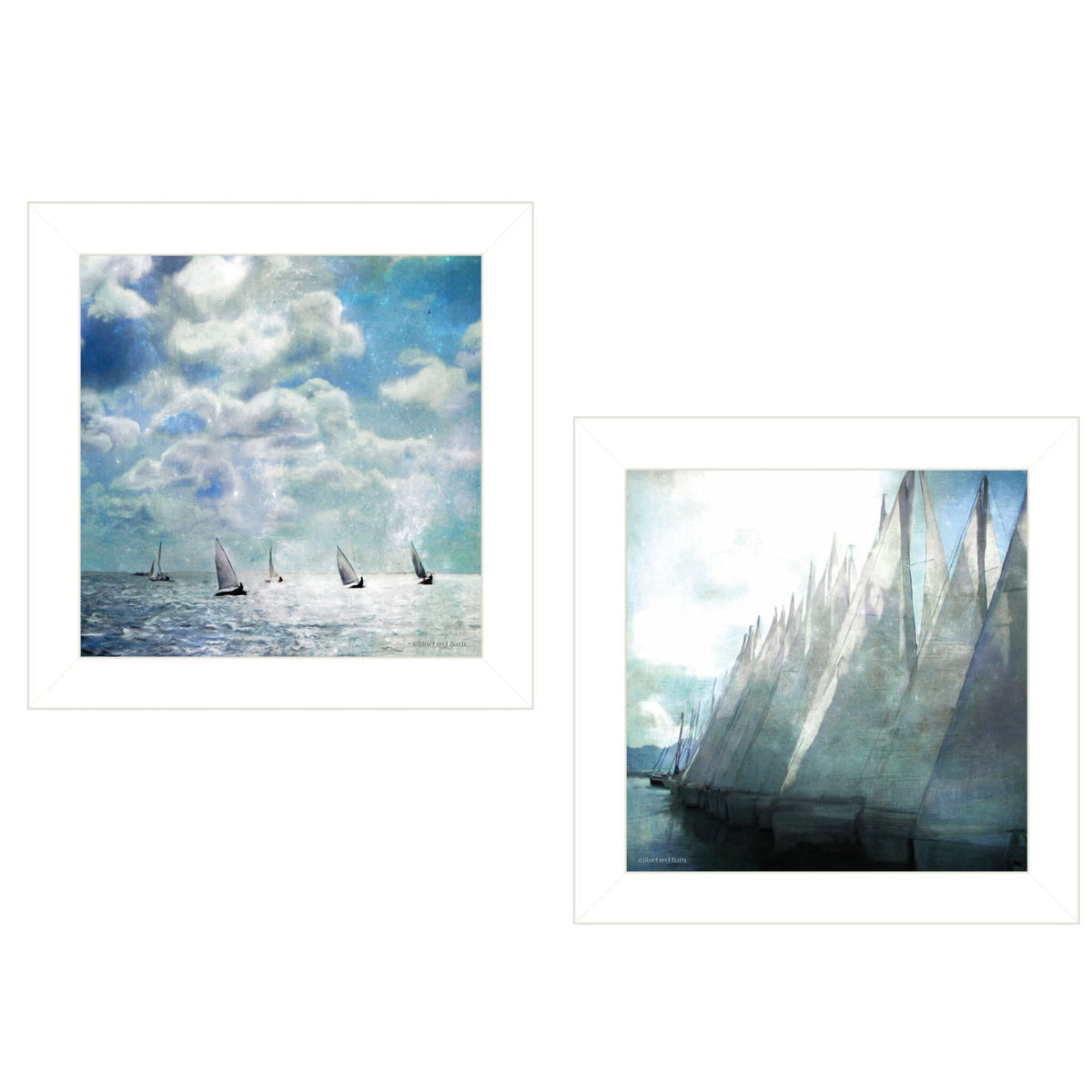 Set Of Two Sailboat Marina 1 White Framed Print Wall Art W2B