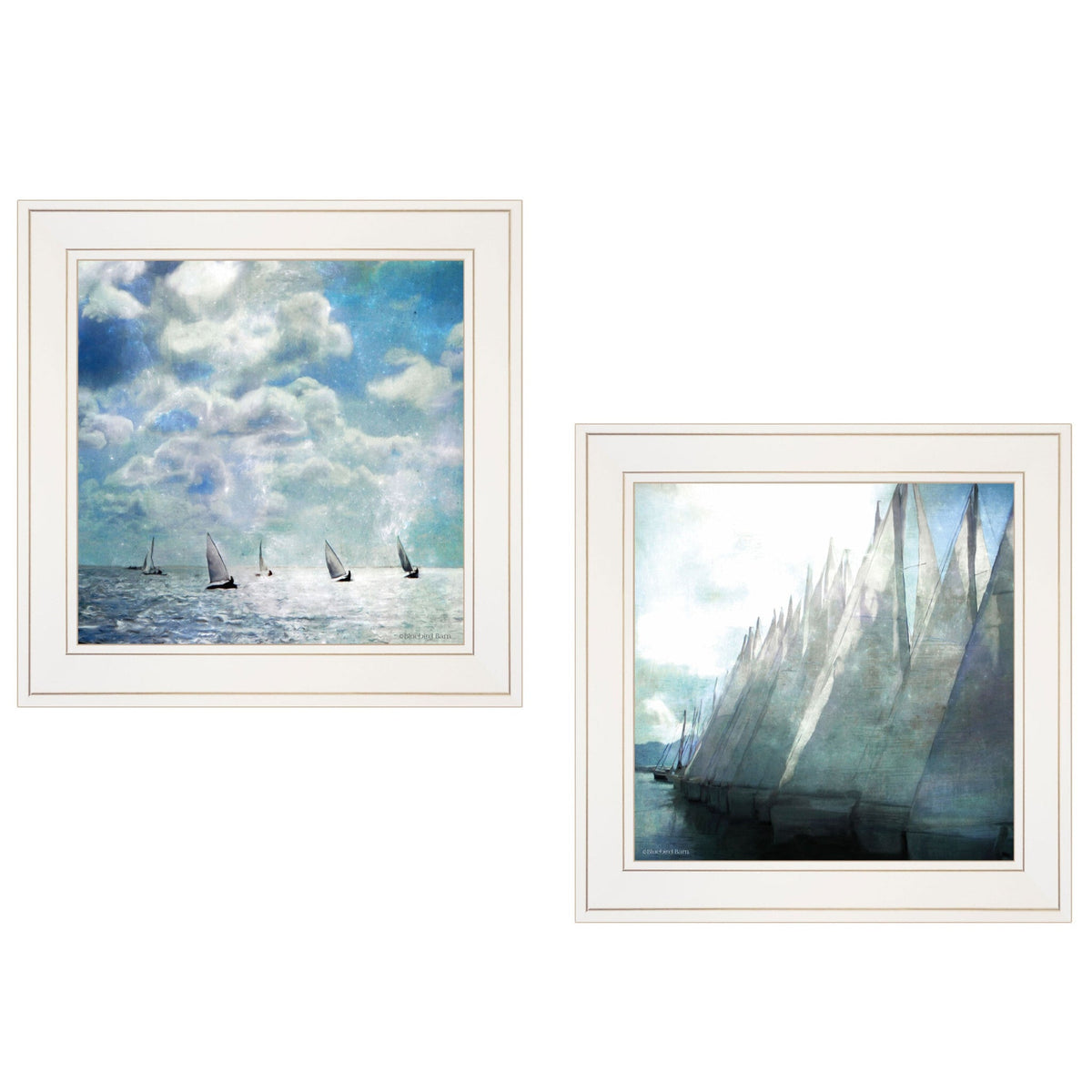 Set Of Two Sailboat Marina 2 White Framed Print Wall Art W2B
