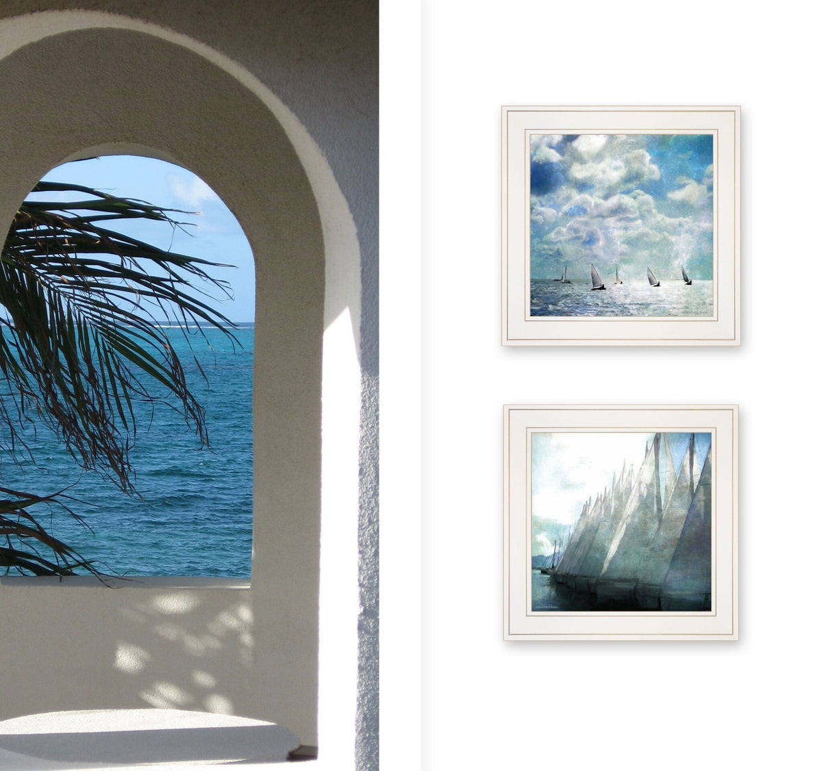 Set Of Two Sailboat Marina 2 White Framed Print Wall Art W2B