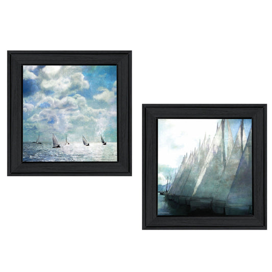 Set Of Two Sailboat Marina 3 Black Framed Print Wall Art W2B