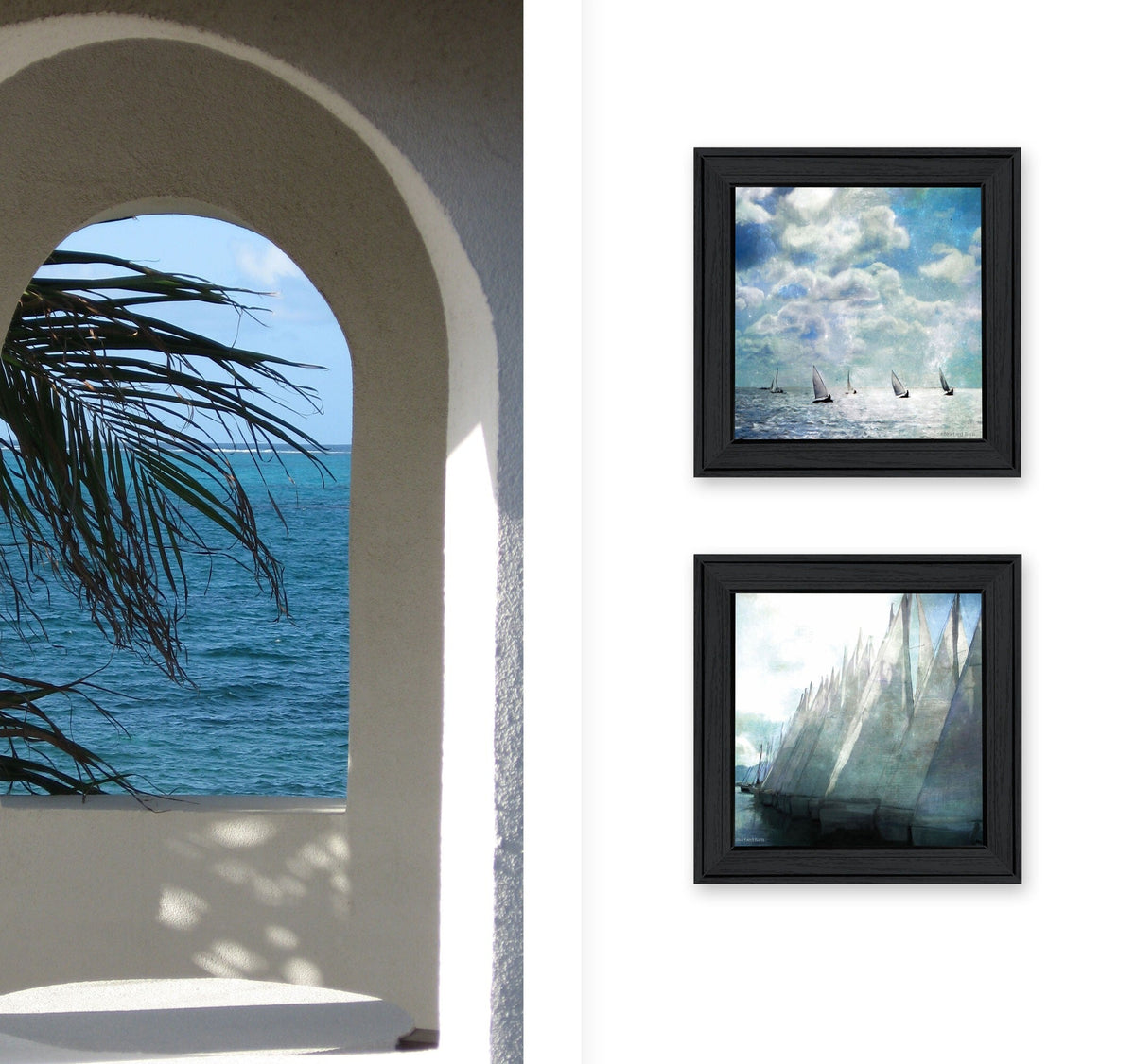 Set Of Two Sailboat Marina 3 Black Framed Print Wall Art W2B