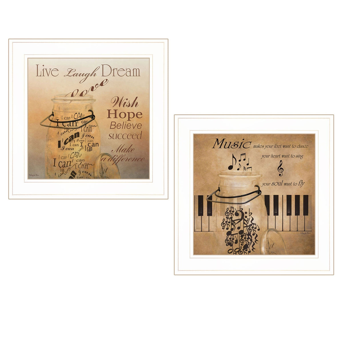 Set Of Two Music 1 White Framed Print Wall Art W2B