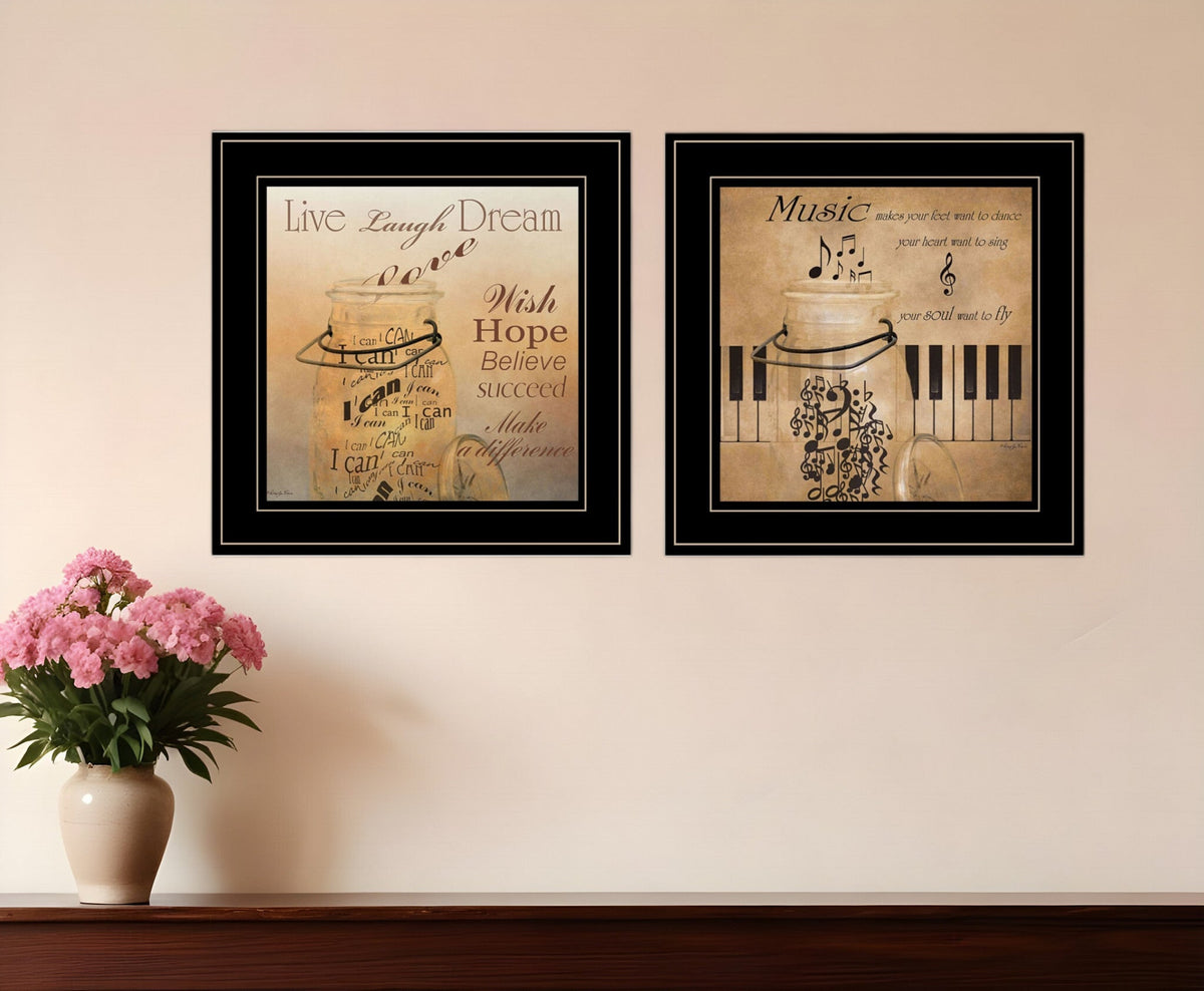 Set Of Two Music 2 Black Framed Print Wall Art W2B