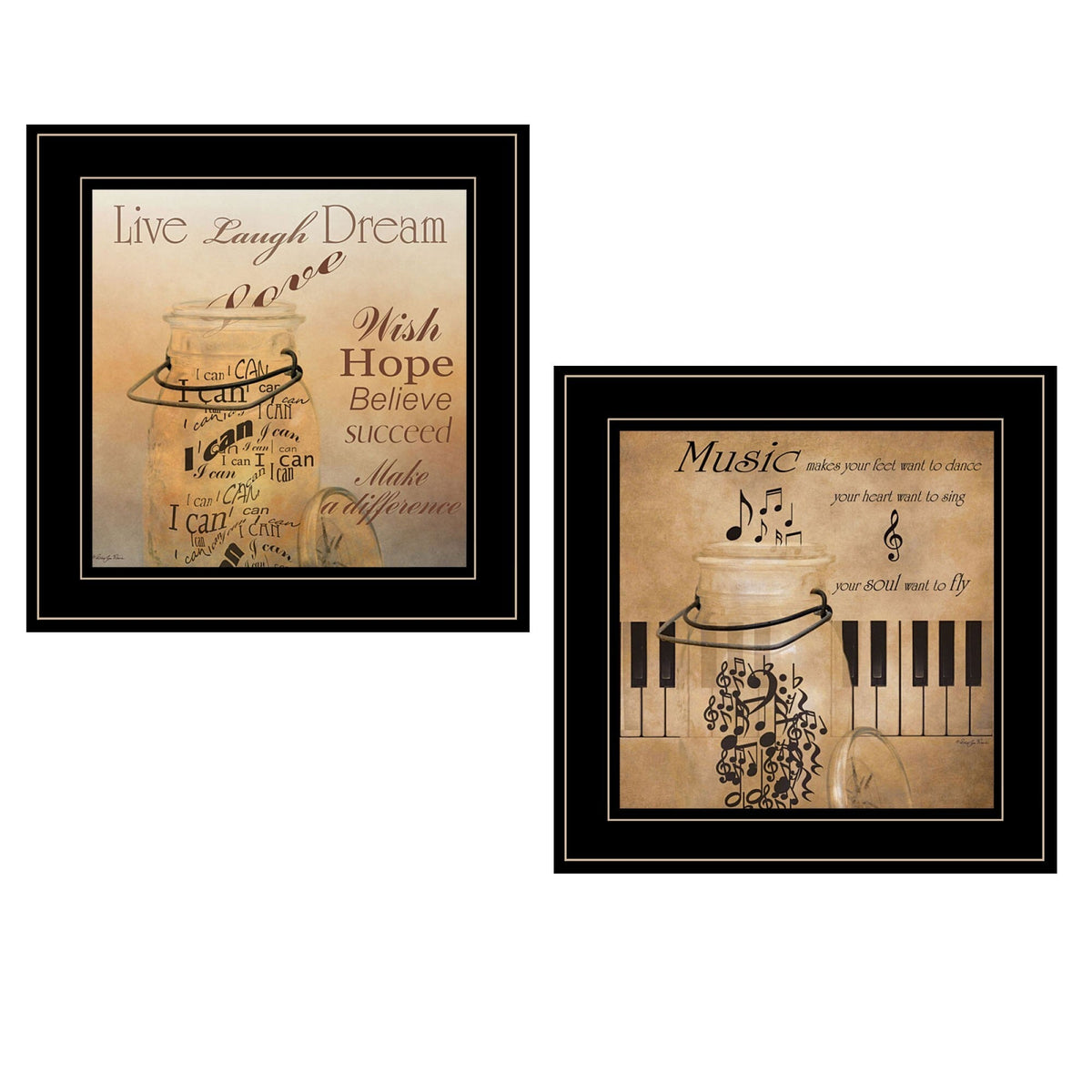 Set Of Two Music 2 Black Framed Print Wall Art W2B