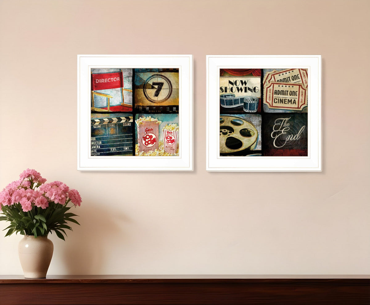 Set Of Two At The Movies 1 White Framed Print Wall Art W2B