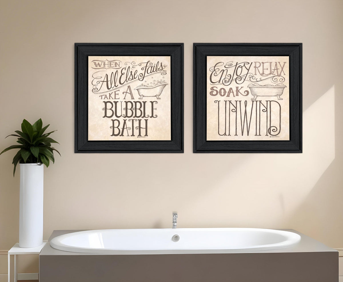 Set Of Two Soak and Unwind 1 Black Framed Print Bathroom Wall Art W2B