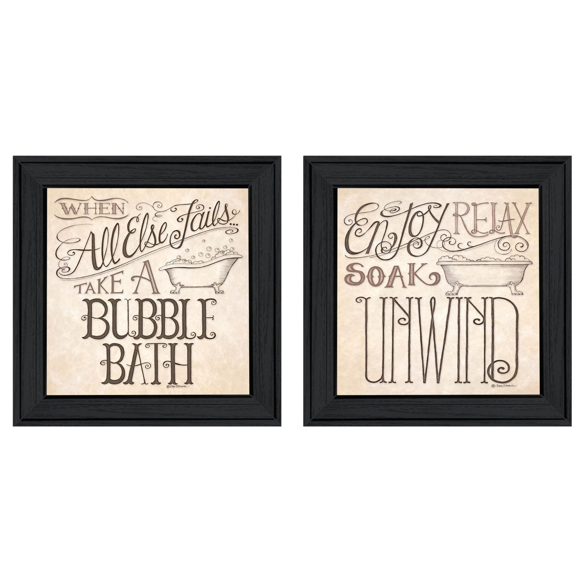 Set Of Two Soak and Unwind 1 Black Framed Print Bathroom Wall Art W2B