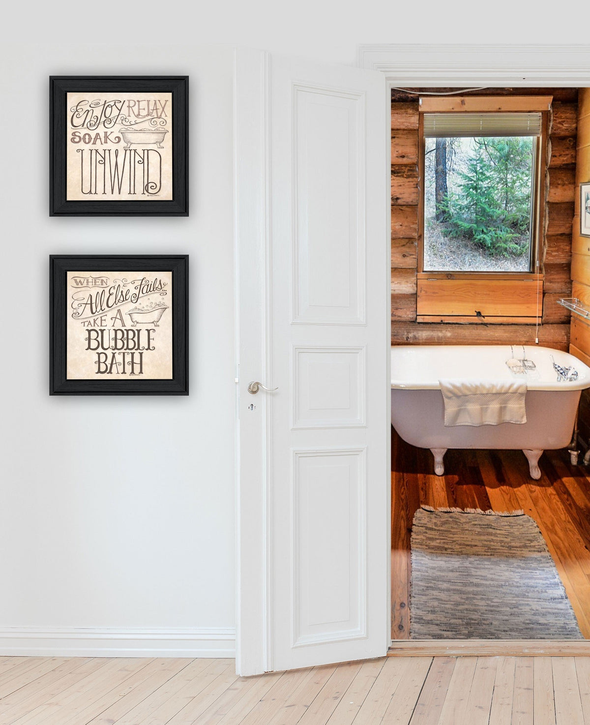 Set Of Two Soak and Unwind 1 Black Framed Print Bathroom Wall Art W2B