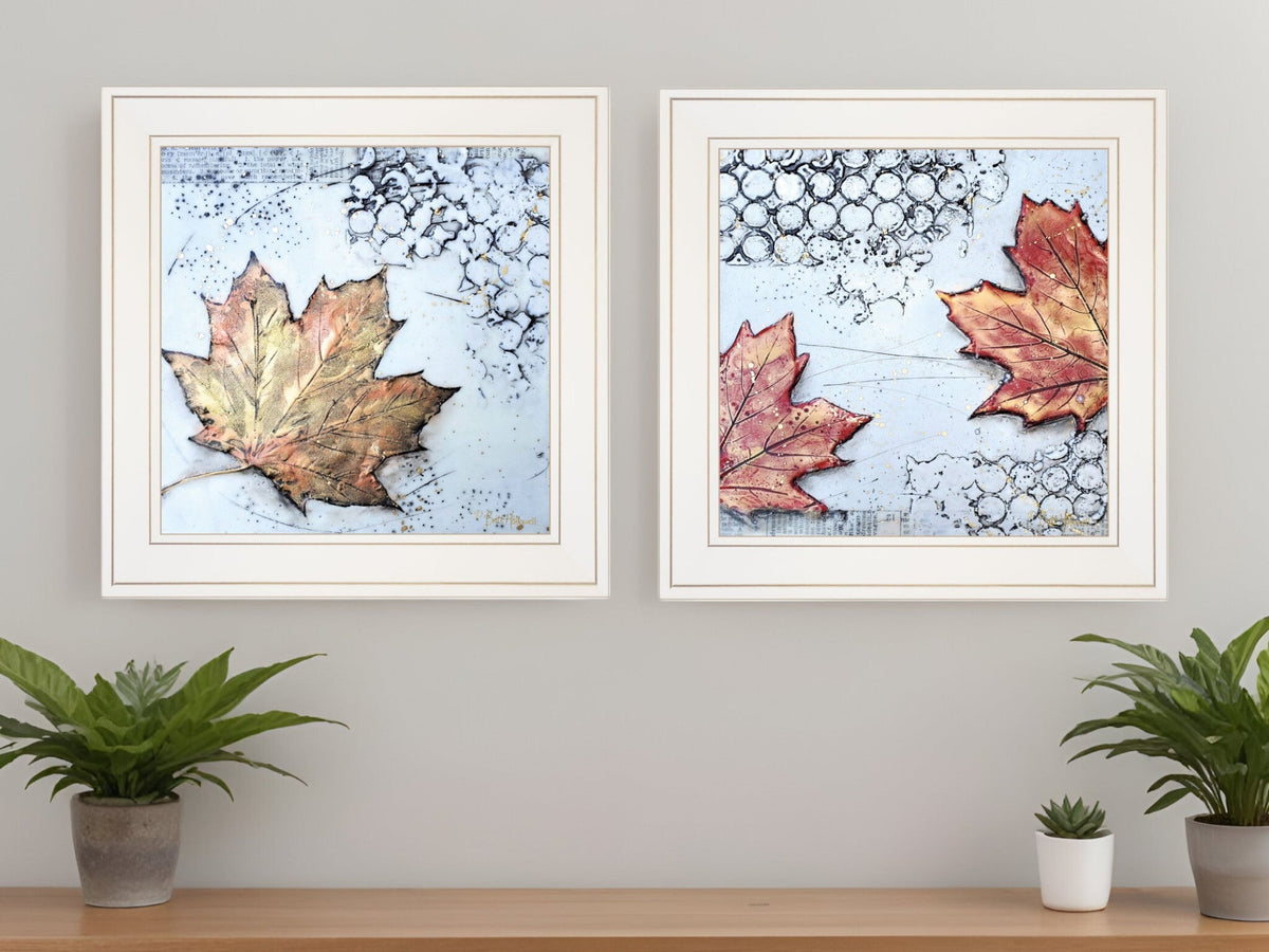Set Of Two Channeling Fall Leaves White Framed Print Wall Art W2B