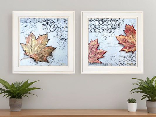 Set Of Two Channeling Fall Leaves White Framed Print Wall Art W2B