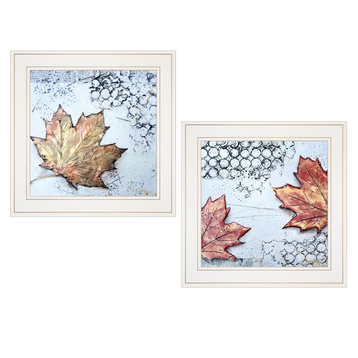 Set Of Two Channeling Fall Leaves White Framed Print Wall Art W2B