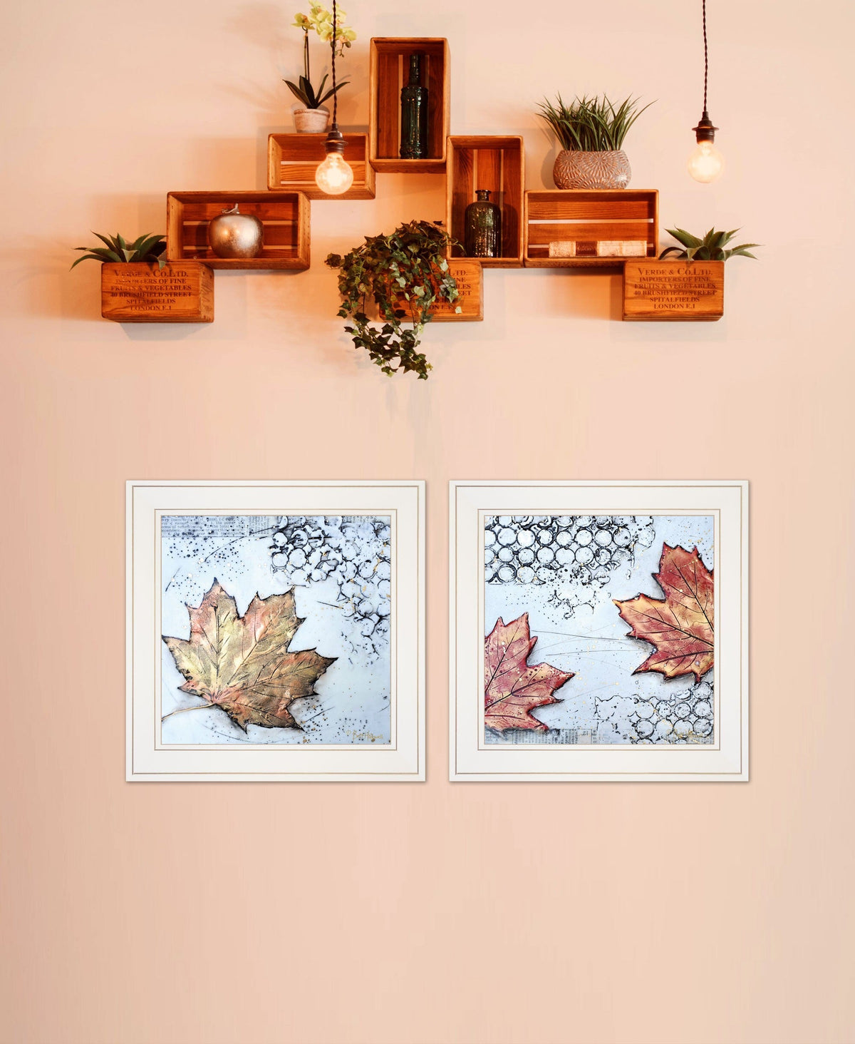 Set Of Two Channeling Fall Leaves White Framed Print Wall Art W2B