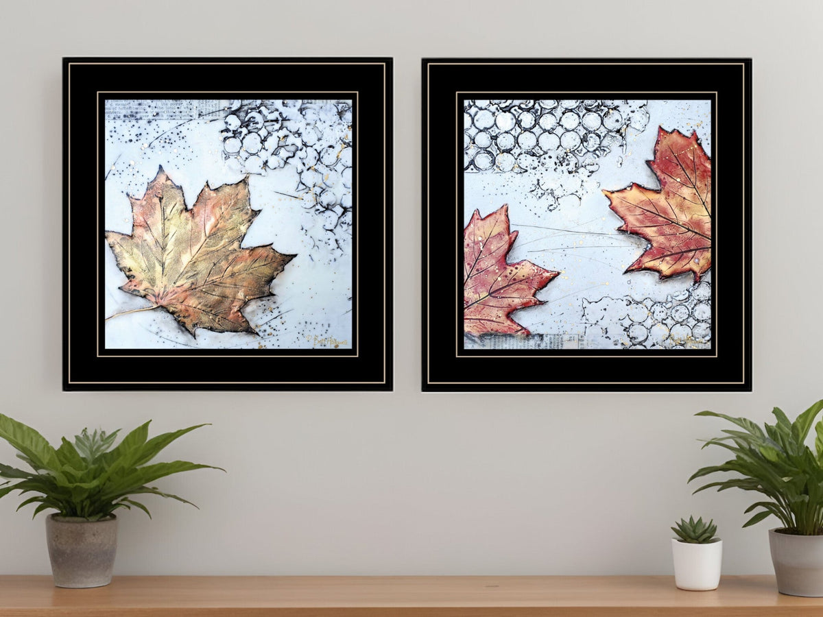 Set Of Two Channeling Fall Leaves Black Framed Print Wall Art W2B