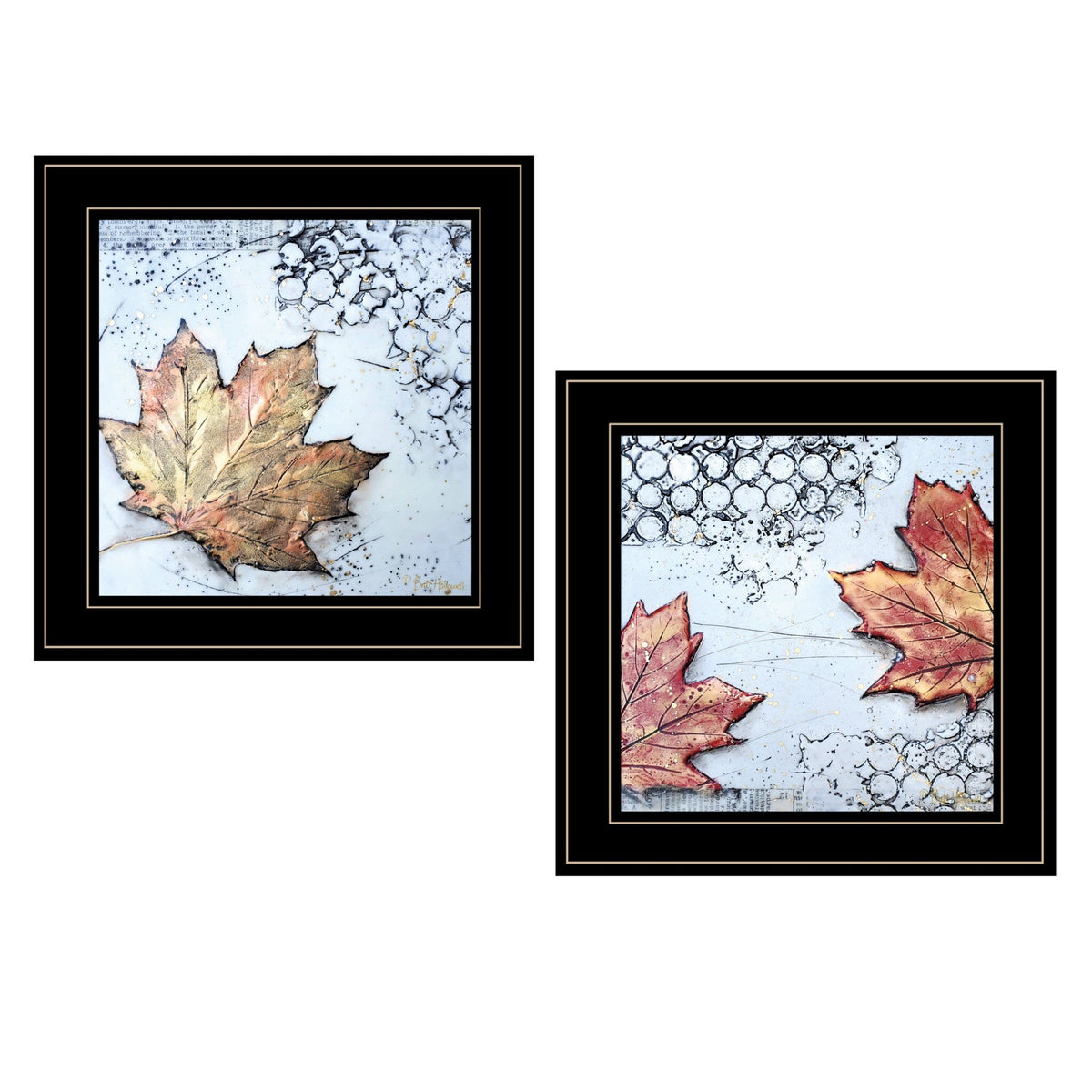 Set Of Two Channeling Fall Leaves Black Framed Print Wall Art W2B