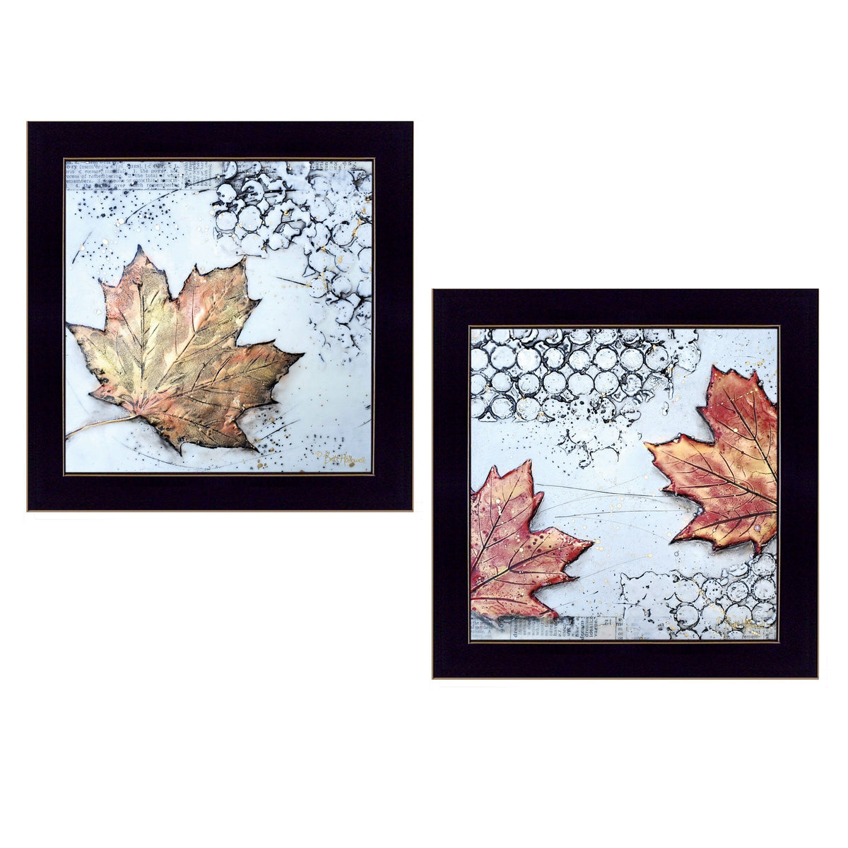 Set Of Two Channeling Fall Leaves I and III 3 Black Framed Print Wall Art W2B