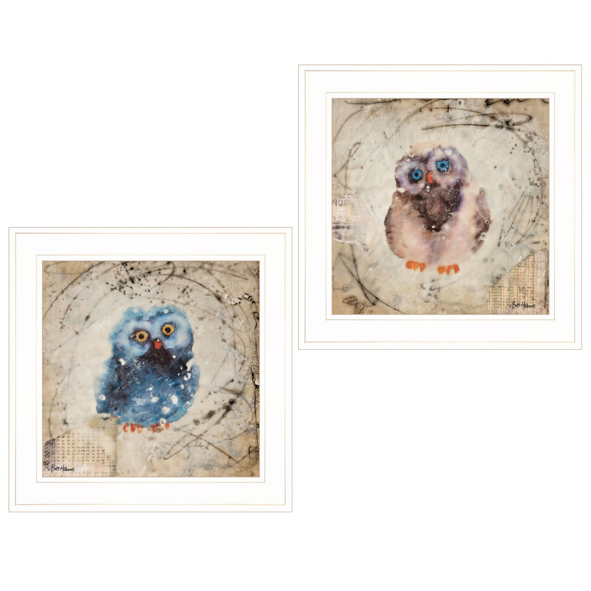 Set Of Two Wonder Years Owls 1 White Framed Print Wall Art W2B