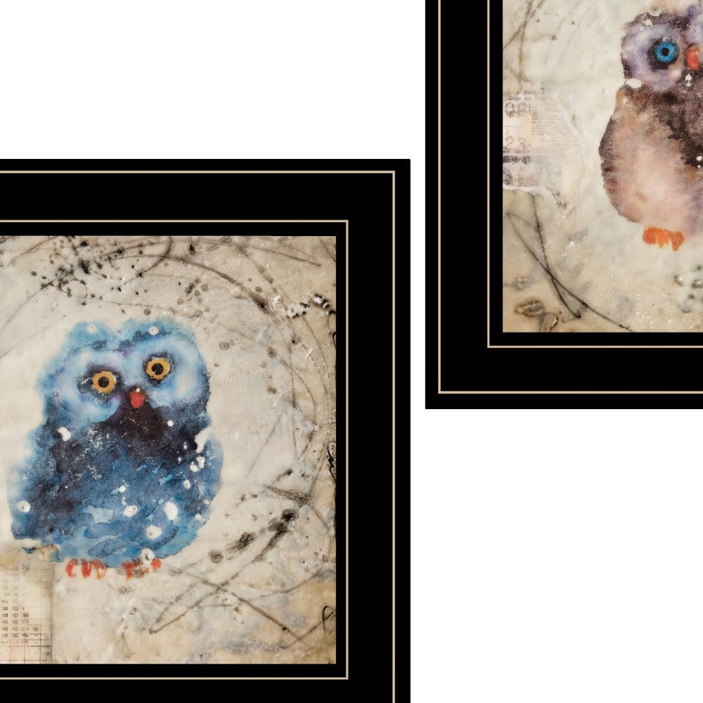 Set Of Two Wonder Years Owls Black Framed Print Wall Art W2B
