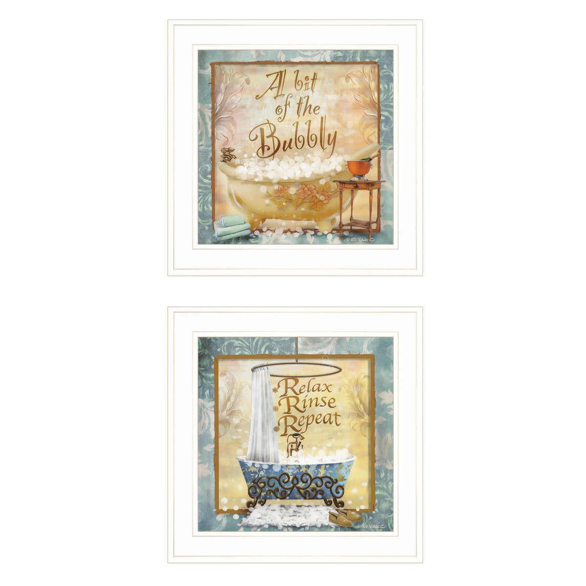 Set Of Two A Bit of Bubbly 1 White Framed Print Bathroom Wall Art W2B