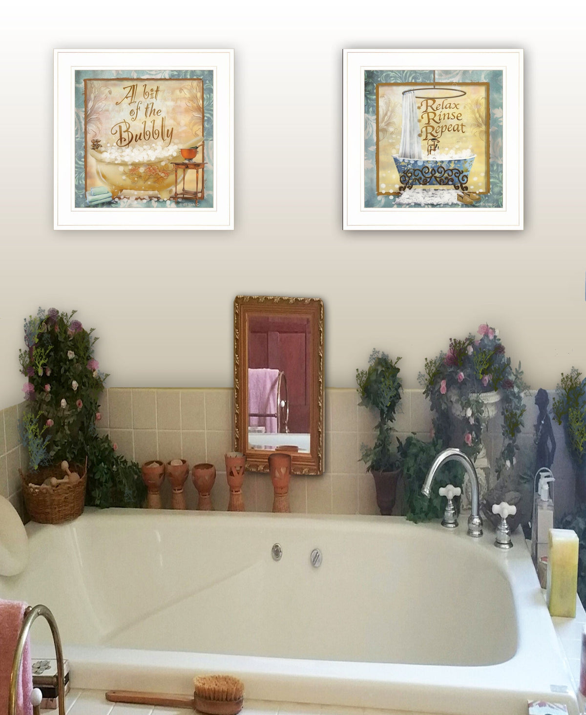 Set Of Two A Bit of Bubbly 1 White Framed Print Bathroom Wall Art W2B