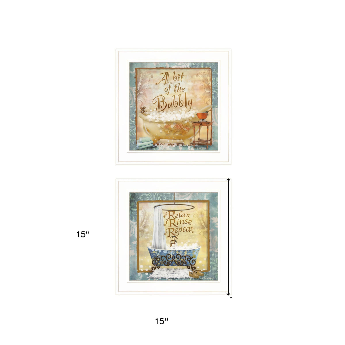 Set Of Two A Bit of Bubbly 1 White Framed Print Bathroom Wall Art W2B