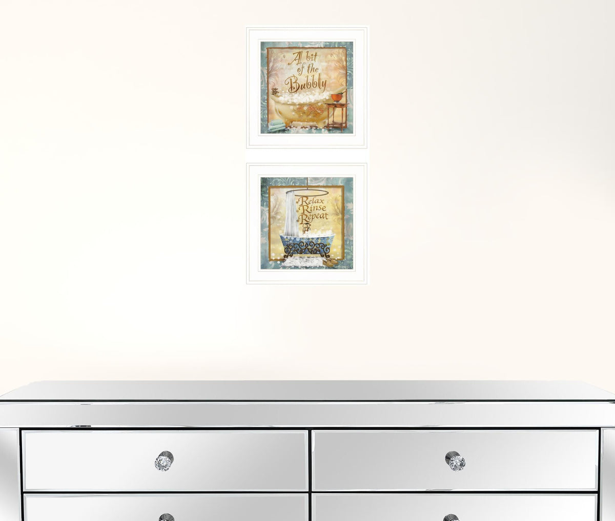 Set Of Two A Bit of Bubbly 1 White Framed Print Bathroom Wall Art W2B