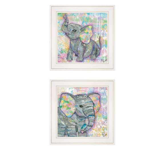 Set Of Two Elephant I and II 1 White Framed Print Wall Art W2B